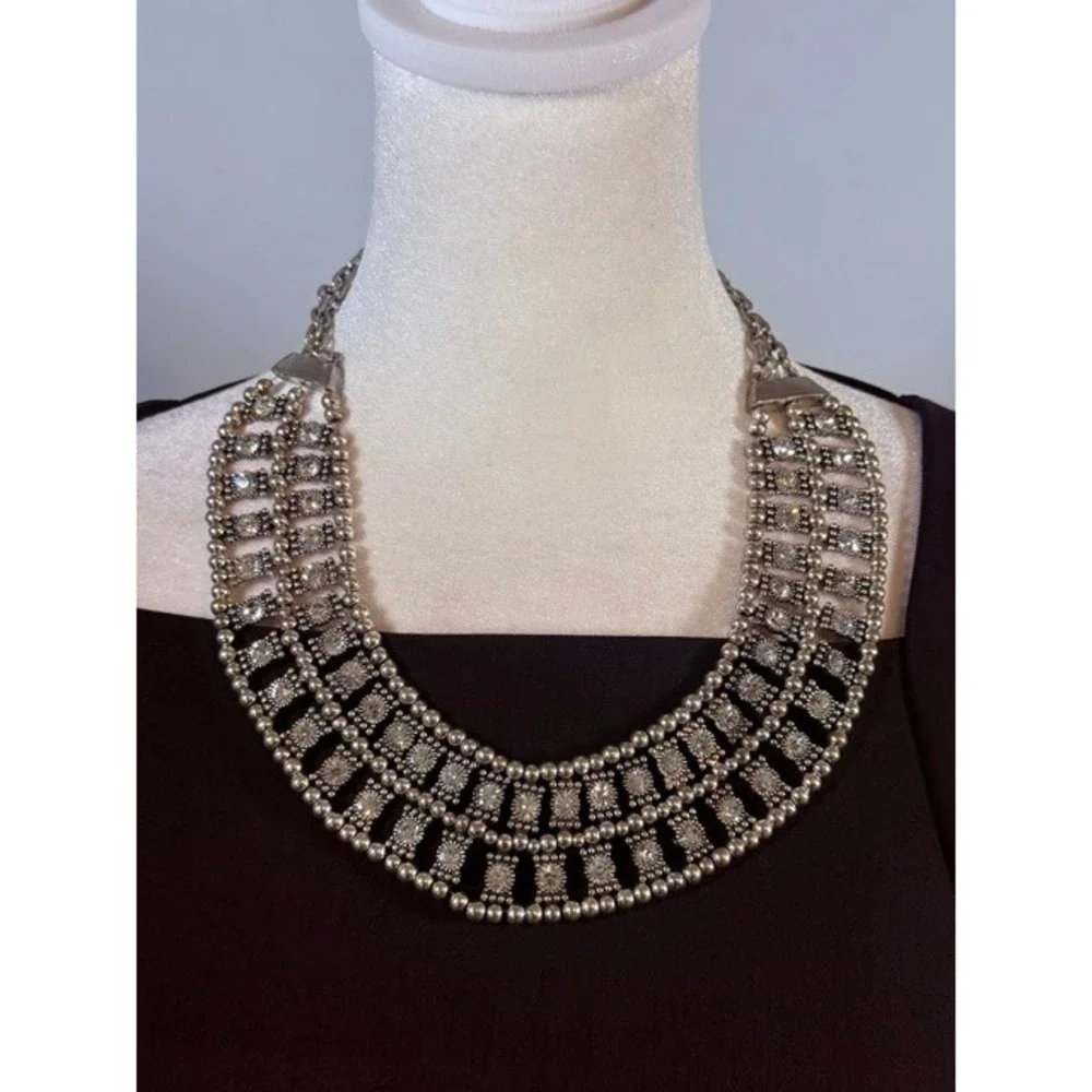 Coldwater‎ Creek CB Silver Tone Rhinestone Bib Statement Necklace Multi Strand